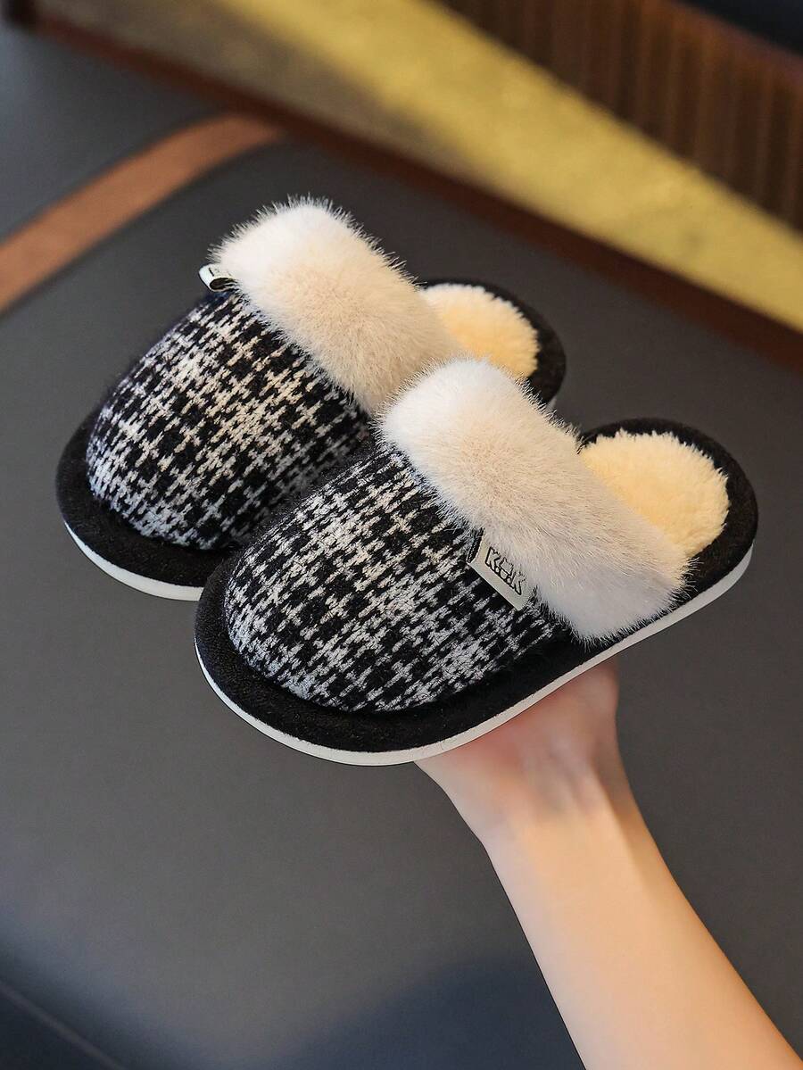 儿童室内拖鞋冬季保暖居家日常拖鞋简约休闲学生家居拖鞋