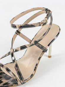 Sandales à talons hauts pour femmes, design minimaliste à bout pointu et talon fin avec multi-brides, détail de bride croisée imprimé léopard classique, hauteur de talon 8,7 cm, légères et confortables, polyvalentes et élégantes, sandales à talons hauts sexy convenant pour les soirées, les sorties, les rendez-vous, les courses, les tenues de printemps et d'été - Multicolore - Voir 8