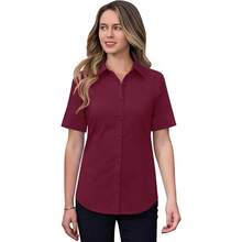 Siliteelon Short Sleeve Button Dress Shirts For Women Cotton Button Down Shirts For Women Slim Fit Blouse Top 3/4 Sleeve - 酒紅色 - 查看 6