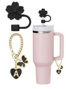 3 件/2 件专为 30-40 盎司杯子设计的配件:黑色字母标记器、硅胶芙蓉花吸管盖、硅胶防摔防刮保护盖、可重复使用的 10 毫米大直径吸管盖、可爱字母装饰、适用于现代简约玻璃杯、母亲节礼物 - 黑色 - 查看 19