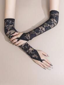 1 Đôi Găng tay hở ngón họa tiết ren thanh lịch dành cho nữ, thích hợp cho các hoạt động ngoài trời, giữ ấm tay thời trang thu đông - Nhiều màu - Xem 6