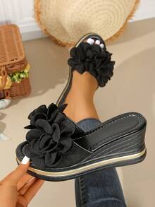 Sandalias de plataforma con suela gruesa para niña, tacones de cuña impermeables, elegantes, minimalistas, de unicolor, para verano, de punta abierta