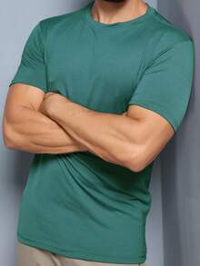 Elas-Fit Men's Short Sleeve T-Shirt Gym Running Training Football - Dark Green - View 2