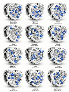 1 pieza Exquisito colgante con el signo del zodíaco, adecuado para que las mujeres lo usen, se puede utilizar para hacer joyas DIY como pulseras y brazaletes, un excelente regalo para la novia - Cuentas de constelación en forma de corazón - Ver 12
