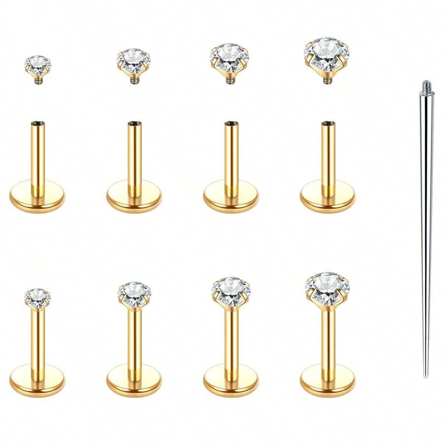 9Pcs Sets 16G Golden Labret Jewelry Internally Threaded Lip Nose Piercing Studs Medusa Ashely Piercing Jewelry Tragus Earring Studs