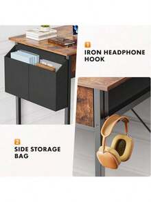 32 Inch Small Desk With Fabric Drawers – Vanity Table With Storage Drawer & Bag. Writing Desk For Bedroom/Study, Small Spaces - 鏽棕色 - 查看 5