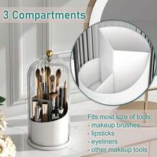 Makeup Brush Holder Organizer With Lid,360 Rotating Dustproof Makeup Brushe Organizer Boxes Vanity Desktop Bathroom Countertop Vanitydresser2025