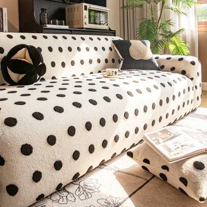 1 件双色提花毛绒沙发套，弹性柔软温暖冬季，宠物友好防滑防尘，适合单人/2/3/4 座沙发，配有 1 个配套枕套