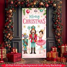 1pc New Year Merry Christmas Photo Backdrop, Featuring Cute Mouse Soldier & Ballerina, Holiday Party Curtain Decor, Winter Celebration Banner, Anniversary Doorway Painting, Photo Booth Prop, New Year Christmas Decoration