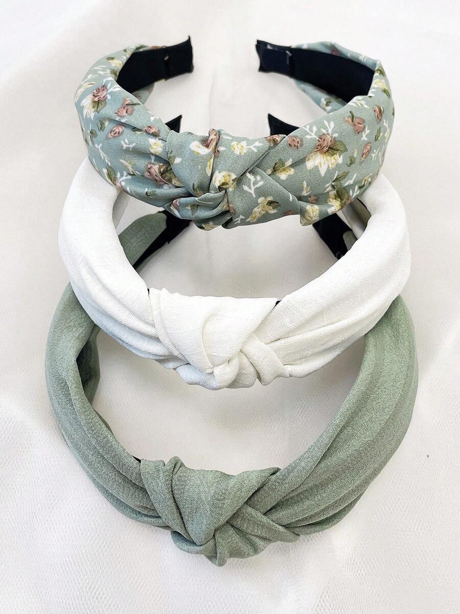3pcs/Set Women's Floral Solid Color Fabric Headbands, Sweet Matching Hairband For Daily Use, All Seasons, Home Beauty Women Accessory Gifts, Hair Hoop