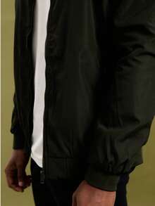 Men's Traditional High Collar Bomber Jacket With Cutouts - Green - View 3
