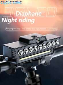Cycle Zone 9LED+21SMD 自行车前灯，带远光/近光、明亮的泛光照明、超响喇叭和铃铛、可充电、坚固且无振动的安装