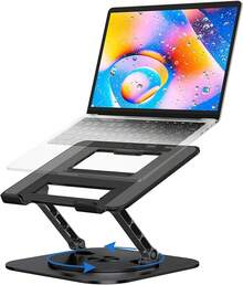 Laptop Stand With 360° Rotating Base, Foldable Adjustable Computer Holder, Ergonomic Design Compatible With Pro,  XPS, HP,  More 10-17" (A-Silver) - 黑色 - 查看 8