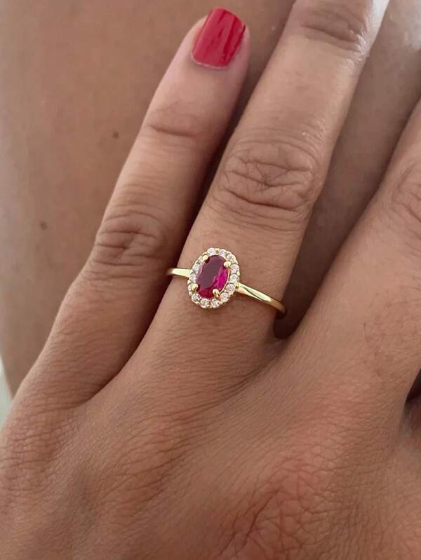 1 Elegante anillo de plata de ley S925 con circonita roja y diamante para mujeres, un anillo simple y elegante que se puede regalar como un obsequio de compromiso a la novia
