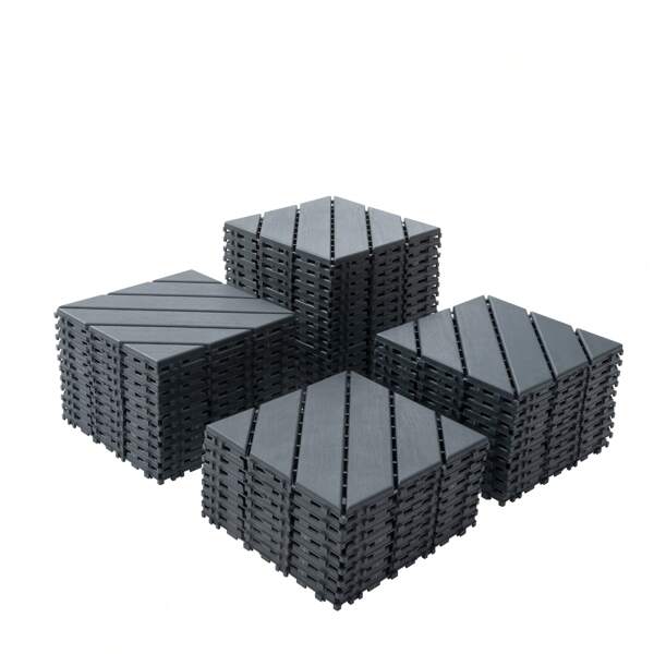 Plastic Interlocking Deck Tiles, 12"X12" Square Waterproof Patio Tiles For Outdoor Use, All-Weather Flooring For Poolside, Balcony, Backyard, Easy To Install(Grey/Brown)