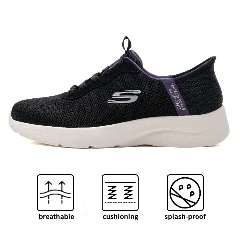 Skechers 女士步行运动鞋轻便透气休闲运动鞋 150480-BKPR - 黑色/紫色 - 查看 1