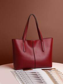 中号手提包和单肩包，女士 PU 皮革钱包，顶部提手（32 * 25 * 14 厘米）（中号） - 酒紅色 - 查看 1