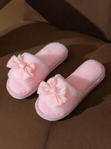 Zapatillas de mujer con lazo y punta abierta, cómodas zapatillas para casa, ligeras, antideslizantes, adecuadas para primavera, otoño y todas las estaciones. - Rosa - Ver 5