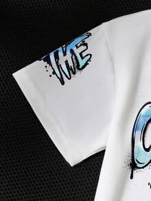 男童迷彩熊印花短袖T恤和短裤套装 - 藍色 - 查看 4