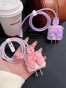 5个/套蝴蝶结充电线保护套，适用于18/20W美规充电器，1.5米防断数据线 - 彩色 - 查看 5