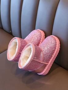 Children's Snow Boots Autumn/Winter New Style Sequin Decor Warm Boots Girls Baby Boots Soft Sole Short Thermal Lined Boots Casual Performance Banquet Versatile Lightweight Comfortable - Pink - View 3