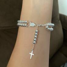 Double Plated Rosary Bracelet - Silver - View 1