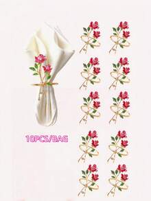 12/10/8/6/4/2 件金属玫瑰餐巾环套装 - 适用于西餐厅，玫瑰花餐巾架适用于母亲节、宴会、派对、婚礼，花餐巾环适用于情人节宴会餐桌装饰，金属玫瑰餐巾架 - 彩色 - 查看 16