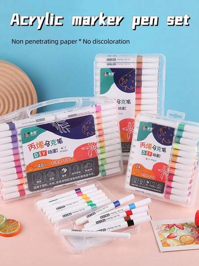 60/48/36/24/12/6支丙烯/水性马克笔，适用于艺术绘画，防水速干水彩笔，永久性彩色马克笔，随机6色马克笔，适用于学生绘画、涂鸦、水彩画、艺术工艺品，