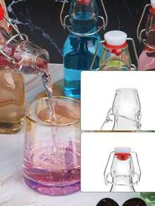 5/3/2/1pcs/2oz Glass Juice Bottle Set - Mini Glass Bottles With Shaker Lids, Suitable For Homemade Beverages, Extracts, Candies, Crafts And Party Decorations, Refillable, Travel Accessories - Clear - View 7