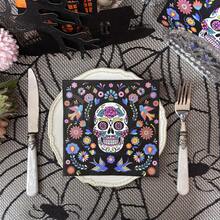 20/40/60 件彩色花卉和鸟类骷髅图案万圣节纸巾，13*13 英寸，双层，万圣节装饰印花纸巾，万圣节派对餐桌装饰和餐饮，万圣节派对用品