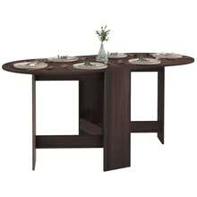 HOMCOM Folding Dining Table, Drop Leaf Table For Small Spaces, Oval Tabletop For Dining Room, Chocolate Wood Effect - Brown - View 2