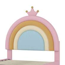 Twin Size Rainbow Velvet Bed - Princess Style Upholstered Platform With Hidden Storage Drawer, Playful Pink & Multicolor Accents