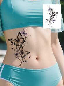 1 Body Art Temporary Tattoo Sticker, Butterfly Pattern, Suitable For Both Men And Women, Waterproof Fake Tattoo, Lasting 2-5 Days, Covering Scars, Can Be Used On Arms, Wrists, Shoulders, Legs, Waist, Neck, Hands, Chest, Thighs, Fingers, Ankles, Suitable For Various Festivals, Parties, Gifts, Vacations, And Body Decoration
