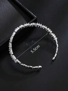 1 件新娘可调节不对称阶梯式切割方晶锆石经典流行手链和手镯优雅皇家头饰 - 銀色 - 查看 3