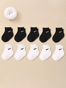 10 perechi de șosete sport casual alb-negru, stil toamnă și iarnă, pentru copii mici, șosete de mers pe jos pentru bebeluși, șosete calde de iarnă din țesătură terry îngroșată, potrivite atât pentru băieți, cât și pentru fete.