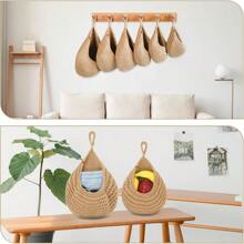 Hanging Fruit Baskets For Kitchen 6 Pack Boho Wall Hanging BasketHandwoven Wall Fruits Basket For Garlic Potato Vegetable Onion Teardrop Home Hanging Storage Baskets Brown Classic - 棕色 - 查看 6