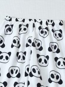 1件装女士可爱熊猫印花柔软舒适法兰绒内衬蓬松睡裤，秋冬季保暖舒适 - 白色 - 查看 3