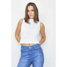 SELECT Optic White Scattered Diamante Rib Vest - White - View 1