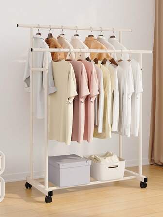 Perchero de ropa minimalista moderno de doble barra, tendedero portátil para dormitorio, estantería móvil de almacenamiento para balcón