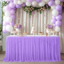 1pc Polyester Ruffled Table Skirt, Suitable For 48/72/96/108/168 Inch Rectangular Tables, Wrinkle-Resistant And Easy To Clean, Ruffle Hem Design, Ideal For Birthday, Party, Wedding, Bridal Shower, Celebration Decor - Multicolor - View 3