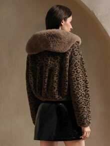 Women's Autumn And Winter Jacket, Large Fur Collar Cozy Fit Dating With Zip Leopard Print Coat - Leopard - View 6