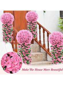 2 bó, dây leo hoa hồng và hoa tử đằng nhân tạo dài 85cm, hoa giả, hoa treo, thích hợp trang trí đám cưới, trang trí nhà cửa, trang trí phòng, trang trí sân vườn, trang trí ngoài trời, trang trí hiên nhà, trang trí phòng kiểu miền Tây, trang trí địa điểm tổ chức đám cưới, trang trí mùa xuân, hoa màu hồng - Hồng - Xem 5