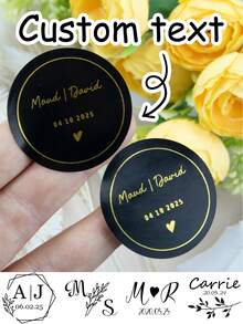 54-540张定制婚礼贴纸、个性化姓名标签贴纸、定制文字圆形贴纸、可定制感谢贴纸、黑色背景烫金贴纸、生日礼物、婚礼配饰、派对装饰、新娘和新郎、情人节、礼盒、周年纪念、女朋友、妈妈、家人 - 風格A - 查看 1