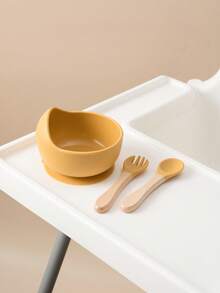3件套个性化定制名字和图案婴儿硅胶吸盘碗木柄叉勺定制餐具套装适用于婴幼儿餐具