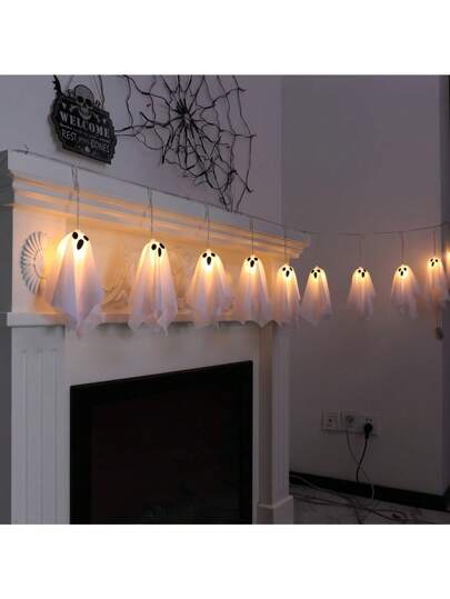 10pcs Halloween Ghost Popsicle Lights, Ghost Window Curtain Lights, Halloween Decorative Lights - Horror Decor - Haunted House Decor - Glow-In-The-Dark Halloween Items - Suitable For Haunted House, Porch, Yard, Party Decor, 8 Lighting Modes - Battery Powered (Batteries Not Included)