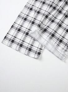 4 piezas Conjunto de pijama de manga larga para hombre, traje de ropa de estar por casa con estampado a cuadros