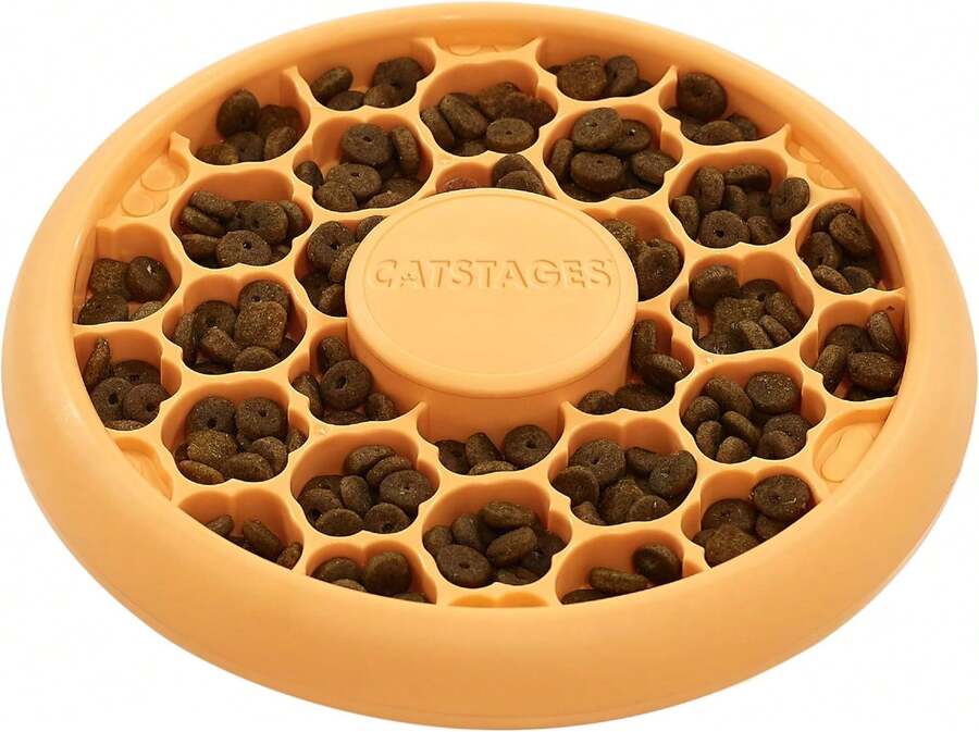 Cat Slow Feeder Bowl For Indoor Cats, Stimulating Treat Puzzle Toy, Dry Or Wet Food, 1/2 Cup Capacity, One Size, Orange,11260871 - 橘色 - 查看 1