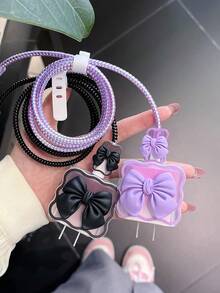 5个/套蝴蝶结充电线保护套，适用于18/20W美规充电器，1.5米防断数据线 - 彩色 - 查看 3