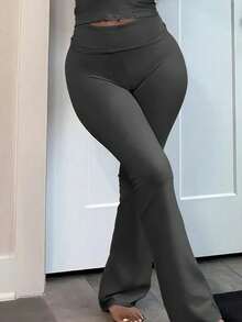 3pcs/Set Large Size Women's Casual High Yoga Pants Set   Elastic Waist Gym Workout Flare Leggings - 咖啡棕色+黑色+灰色 - 查看 8