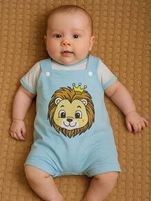 Baby Boy's Overalls Set + Lion-Themed T-Shirt Newborn RN - Màu xanh nhạt - Xem 2